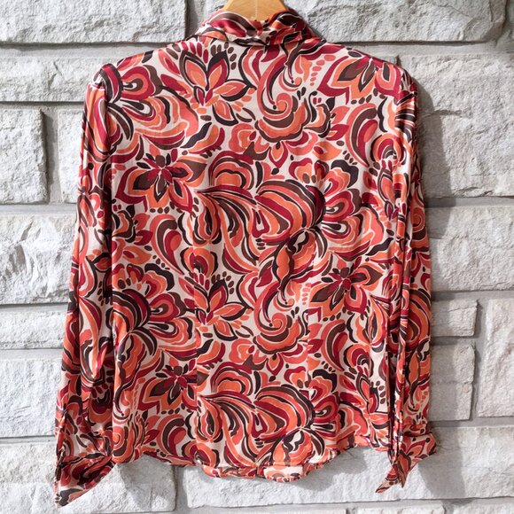 100% Silk 'Autumn Abstract' Button Down Blouse - Picture 3 of 5